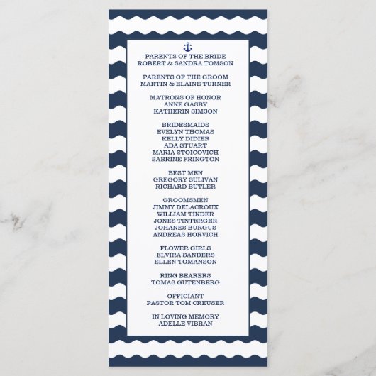 Invitations pour mariages | Programme de marine na (Dos)