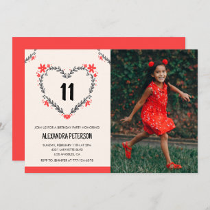 Invitations pour son 11e anniversaire Floral Heart