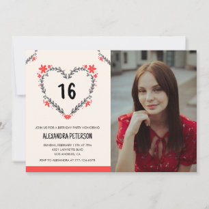 Invitations pour son 16e anniversaire de coeur flo