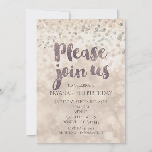 Invitations pour une fête avec confettis Glam Spar (Devant)