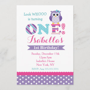 Invitations pourpres d'anniversaire de hibou