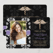 Invitations pourpres d'annonces d'obtention du (Devant / Derrière)