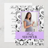 Invitations pourpres de baby shower de photo chic (Devant / Derrière)
