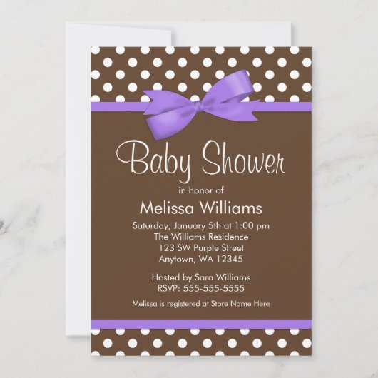Invitations pourpres de baby shower de point de (Devant)