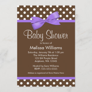 Invitations pourpres de baby shower de point de