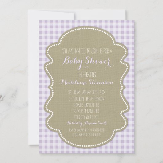 Invitations pourpres de baby shower de toile de (Dos)