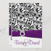 Invitations pourpres et blanches noires de mariage (Devant / Derrière)