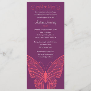 Invitations pourpres et roses de Quinceanera de