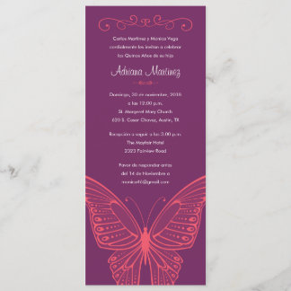 Invitations pourpres et roses de Quinceanera de