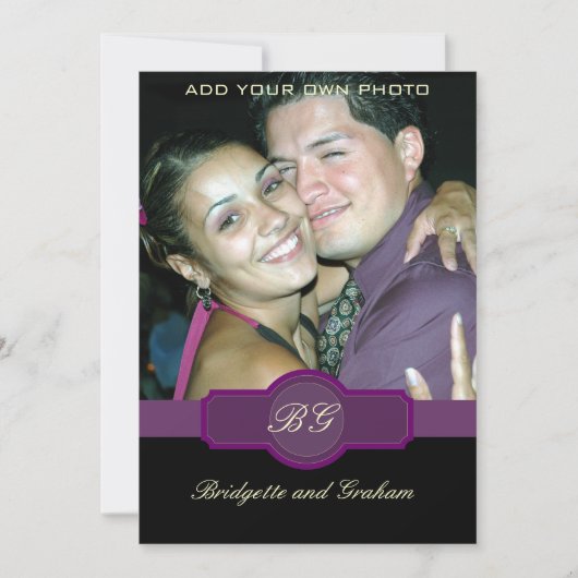 Invitations pourpres noires de mariage avec la (Devant)