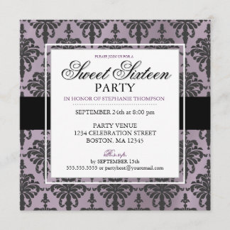 Invitations pourpres noires de partie du bonbon 16