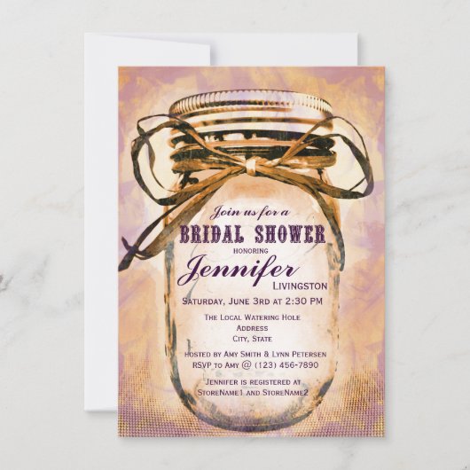 Invitations pourpres oranges de Fête de la mariée (Devant)