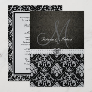 Invitations Premium Metallic Silver Mariage damass