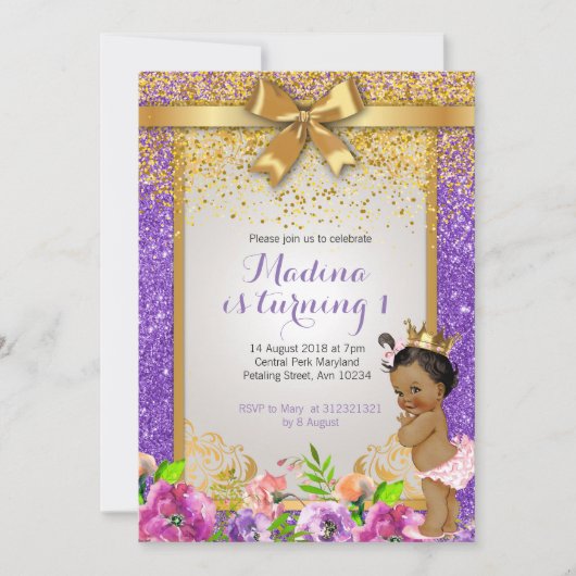 Invitations Princesse 1er anniversaire (Devant)