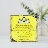 Invitations punks de mariage de hibou grunge jaune (Debout devant)