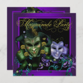 Invitations Purple Gold Masquerade Party (Devant / Derrière)