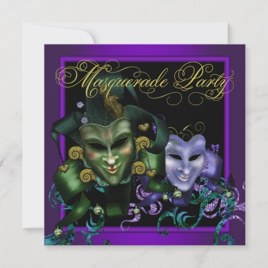 Invitations Purple Gold Masquerade Party (Devant)