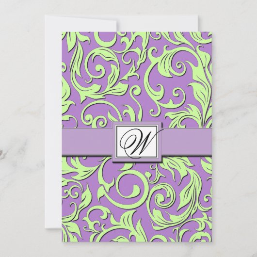 Invitations Purple & Lime Green Mariage damassé (Devant)