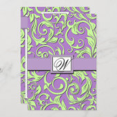 Invitations Purple & Lime Green Mariage damassé (Devant / Derrière)