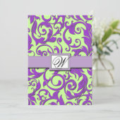 Invitations Purple & Lime Green Mariage damassé (Debout devant)