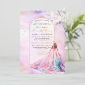 Invitations Quinceanera rose et or (Debout devant)