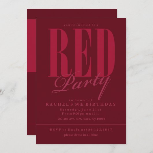 Invitations Radiant Red Party (Devant / Derrière)