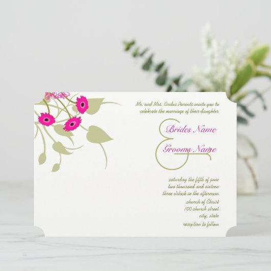 Invitations Raspberry Gerber Mariage damassé (Debout devant)