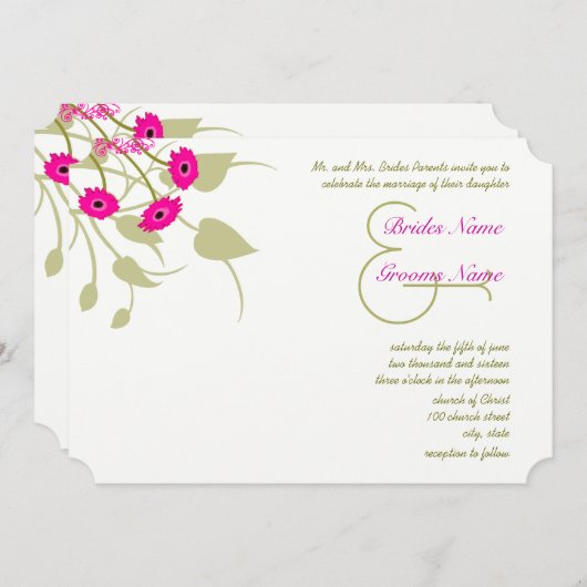 Invitations Raspberry Gerber Mariage damassé (Devant / Derrière)