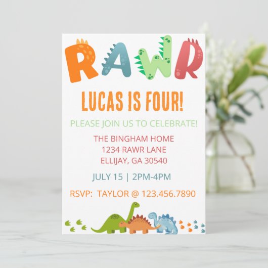 Invitations RAWR Dino (Debout devant)