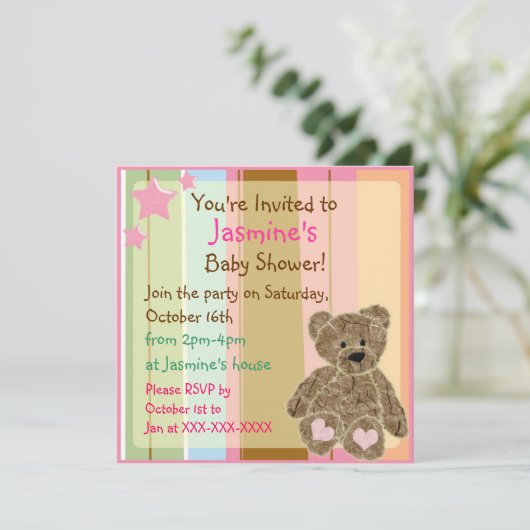 Invitations rayées de douche d'ours de nounours de (Debout devant)