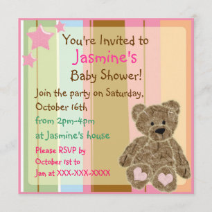Invitations rayées de douche d'ours de nounours de