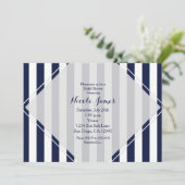 Invitations rayées modernes bleues et blanches (Debout devant)