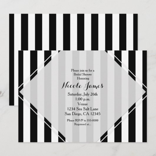 Invitations rayées modernes noir et blanc (Devant / Derrière)