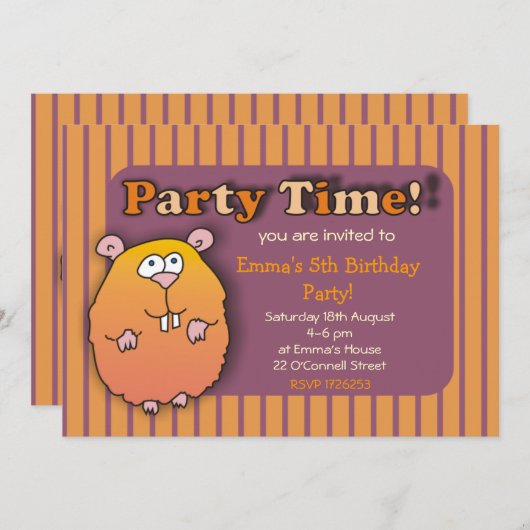 Invitations rayées pourpres oranges de hamster (Devant / Derrière)