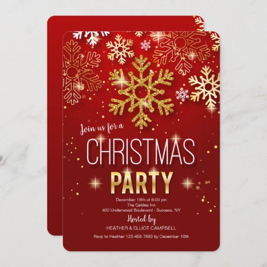 Invitations Red and Gold de Noël (Devant / Derrière)