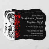 Invitations Red+Black Elegant Swirl Fête (Devant / Derrière)