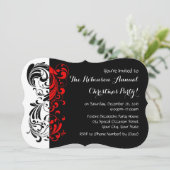 Invitations Red+Black Elegant Swirl Fête (Debout devant)