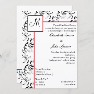 Invitations Red Black Mariage damassé