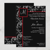 Invitations Red Black Mariage damassé (Devant / Derrière)