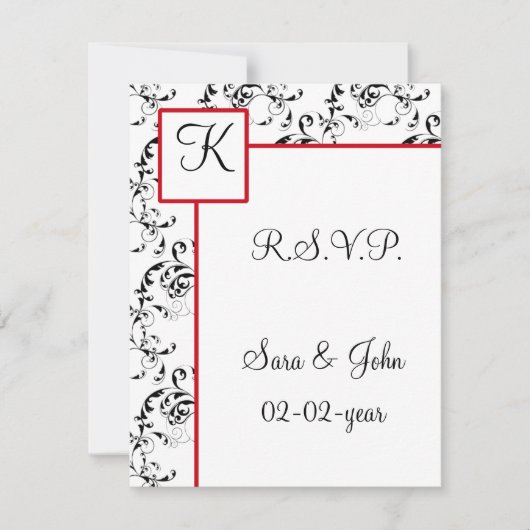 Invitations Red Black Mariage damassé (Devant)