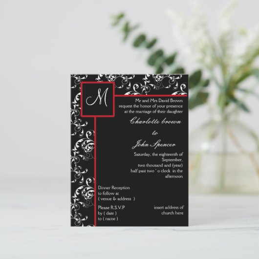 Invitations Red Black Mariage damassé (Debout devant)