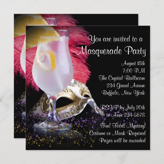 Invitations Red Black Masquerade Party (Devant / Derrière)