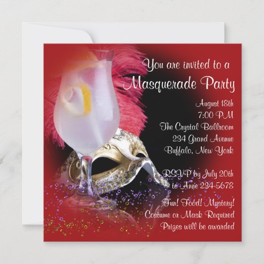 Invitations Red Black Masquerade Party (Devant)