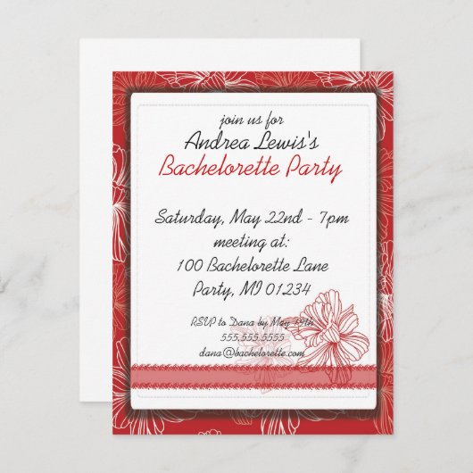Invitations Red Daffodil Bachelorette Party (Devant / Derrière)