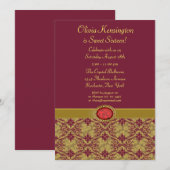 Invitations Red Damask Sweet sixteen Party (Devant / Derrière)