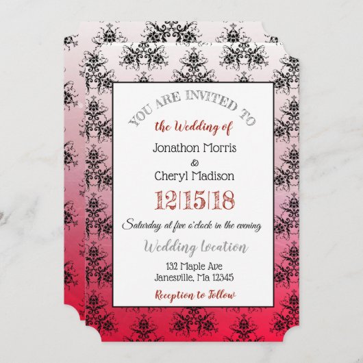 Invitations Red et Black Mariage damassé (Devant / Derrière)