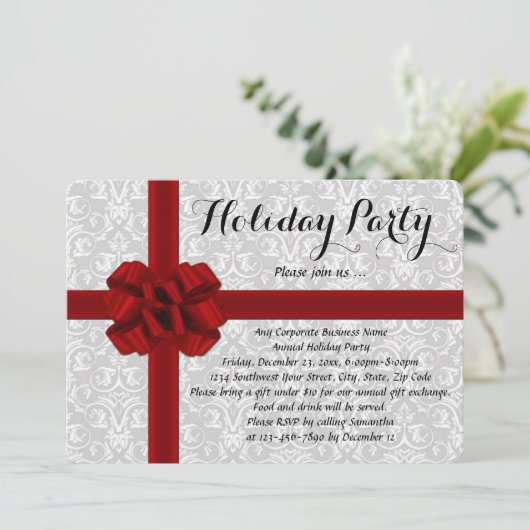 Invitations Red Gift Bow Holiday Party (Debout devant)