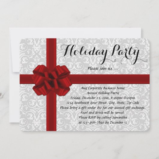 Invitations Red Gift Bow Holiday Party (Devant)