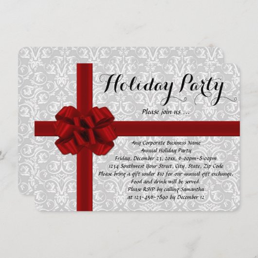 Invitations Red Gift Bow Holiday Party (Devant / Derrière)