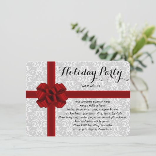 Invitations Red Gift Bow Holiday Party (Debout devant)